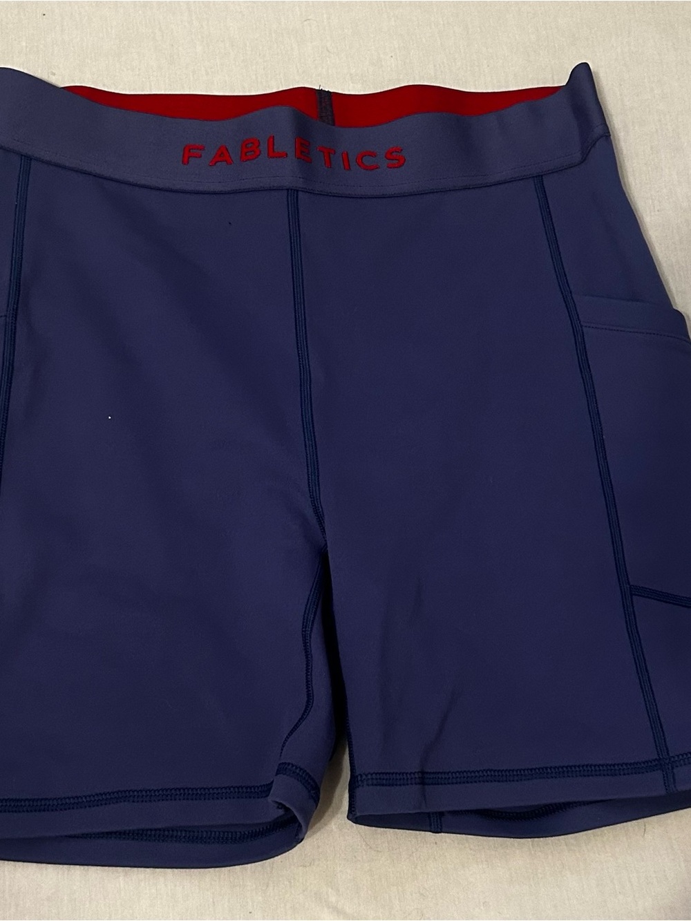 Fabletics Purple Leggings with Red Waistband Accent